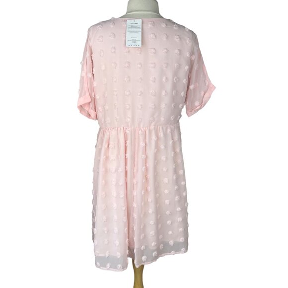 Kirundo Dress Large Pink Pom Texture Fit and Flair Short Sleeves New - Picture 2 of 8